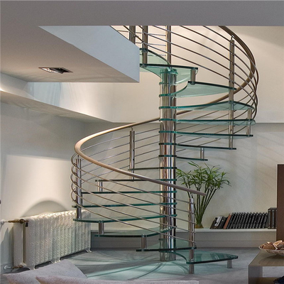 Escadas espirais de vidro do apartamento 600-2200mm com balaustrada de aço inoxidável