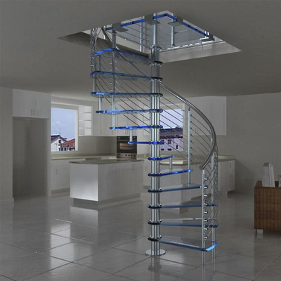 Escadas espirais de vidro do apartamento 600-2200mm com balaustrada de aço inoxidável