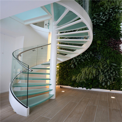 Escadas espirais de vidro do apartamento 600-2200mm com balaustrada de aço inoxidável