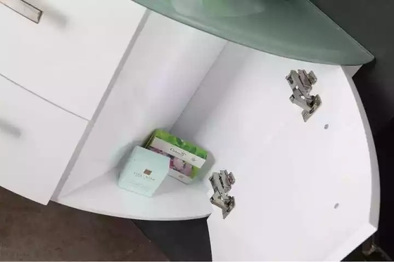 Vaidade moderna de flutuação do banheiro do armário em lustroso branco da parte superior do vidro verde