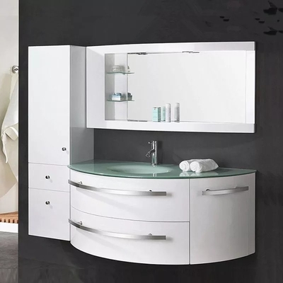 Vaidade moderna de flutuação do banheiro do armário em lustroso branco da parte superior do vidro verde