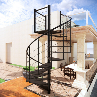 Escada de longarina de aço galvanizado exterior do edifício 38 mm com degrau de madeira maciça