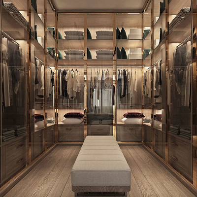 Foshan Factory Glass Door Walk In Closet, guarda-roupa Armários portáteis de madeira