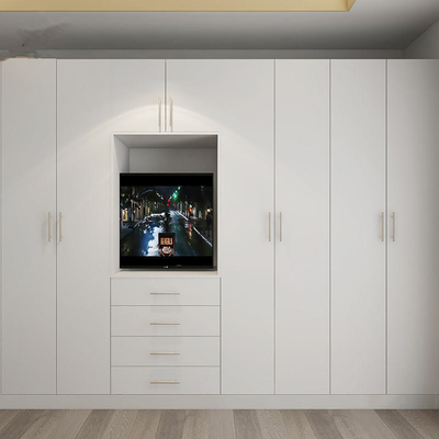 Conjunto de quarto moderno com móveis de madeira e closet, guarda-roupa personalizado de alto brilho