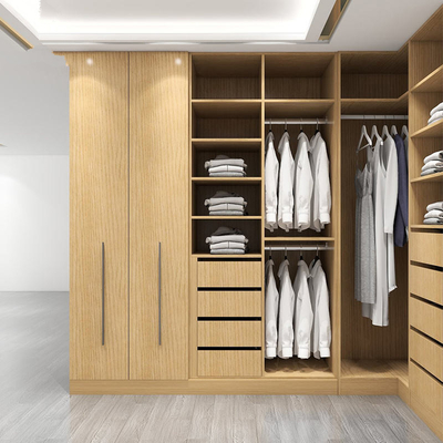 Conjunto de quarto moderno com móveis de madeira e closet, guarda-roupa personalizado de alto brilho
