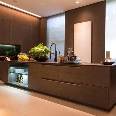 Mobília simples luxuosa da casa, armário de cozinha impermeável do folheado preto