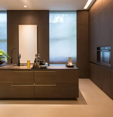 Mobília simples luxuosa da casa, armário de cozinha impermeável do folheado preto