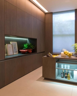 Mobília simples luxuosa da casa, armário de cozinha impermeável do folheado preto