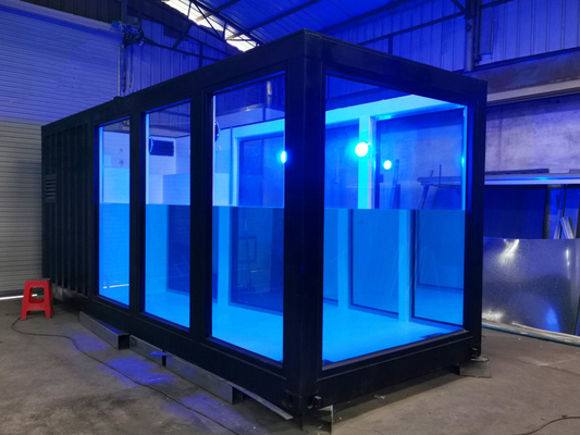 Piscina de contêiner portátil moderna e pré-fabricada de luxo com parede de vidro de alta resistência