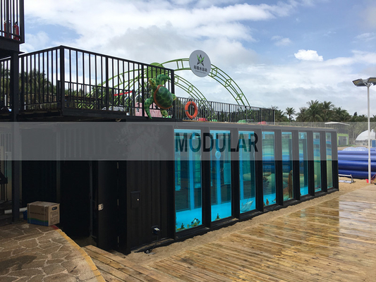 Piscina de contêiner portátil moderna e pré-fabricada de luxo com parede de vidro de alta resistência