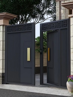 Decoração exterior Entrada preta Porta dupla de aço inoxidável Porta principal de ferro forjado