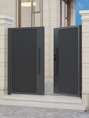 Decoração exterior Entrada preta Porta dupla de aço inoxidável Porta principal de ferro forjado