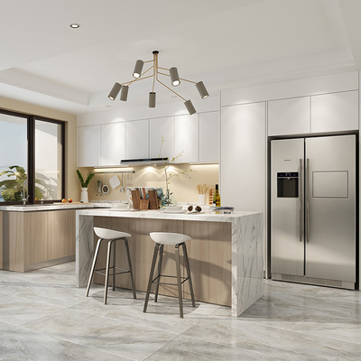 A madeira folheia o armário superior do mármore modular da placa da melamina dos armários de cozinha 18mm