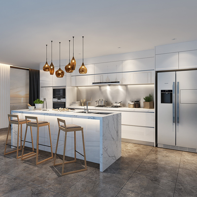 A madeira folheia o armário superior do mármore modular da placa da melamina dos armários de cozinha 18mm