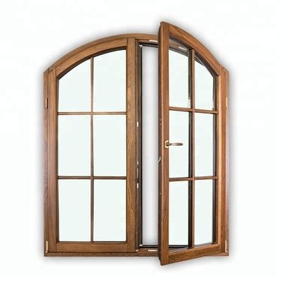 O quadro de alumínio de madeira Windows do estilo francês balança para dentro janelas de batente arqueadas