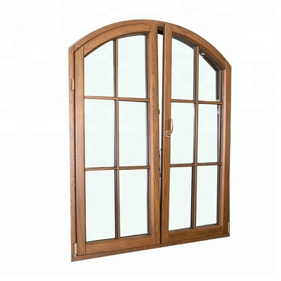 O quadro de alumínio de madeira Windows do estilo francês balança para dentro janelas de batente arqueadas