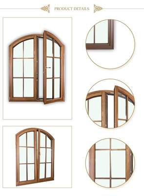 O quadro de alumínio de madeira Windows do estilo francês balança para dentro janelas de batente arqueadas