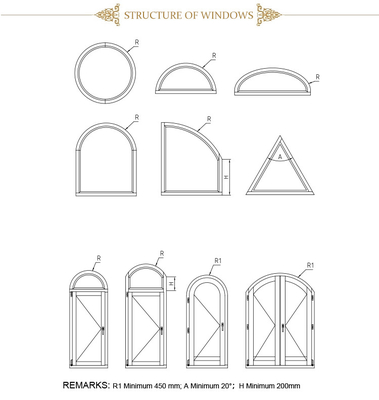 O quadro de alumínio de madeira Windows do estilo francês balança para dentro janelas de batente arqueadas