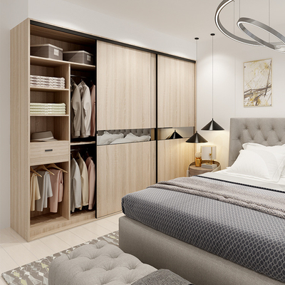 Caminhada na moda da madeira maciça em vestuários de Mirror Sliding Doors do organizador do armário para a roupa
