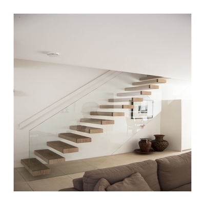 Escadaria de flutuação contemporânea personalizada do assoalho de folhosa das escadas com trilhos de vidro