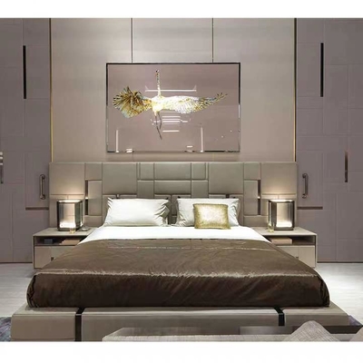 Camas de aço inoxidável genuínas do rei Size Bed Titanium do couro do hotel da parte alta