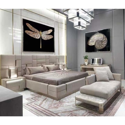 Camas de aço inoxidável genuínas do rei Size Bed Titanium do couro do hotel da parte alta