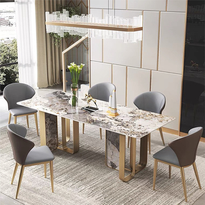 Mesa de jantar longa de mármore italiana personalizada com pés do metal do ouro