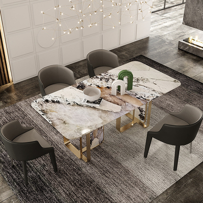 Mesa de jantar longa de mármore italiana personalizada com pés do metal do ouro