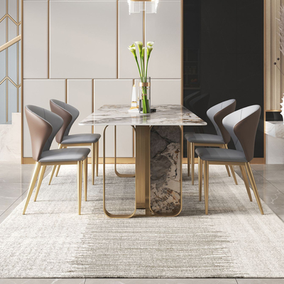 Mesa de jantar longa de mármore italiana personalizada com pés do metal do ouro