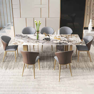 Mesa de jantar longa de mármore italiana personalizada com pés do metal do ouro