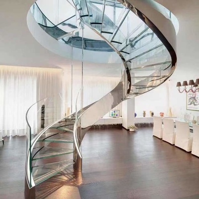 Espaço da largura do OEM 300mm que salvar a escadaria de vidro de aço inoxidável interior da escadaria espiral