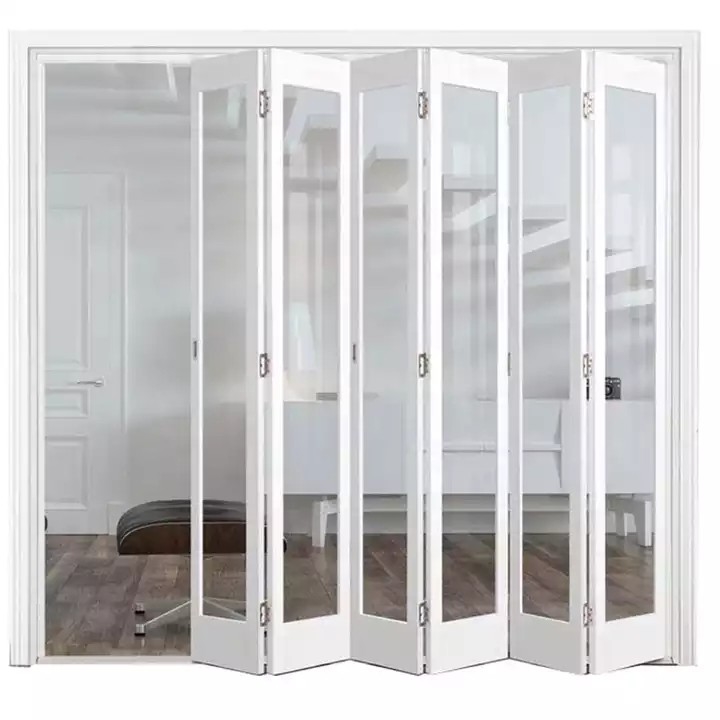 A porta de dobramento plástica personalizada exterior UPVC molda o projeto de vidro do acordeão Bifold