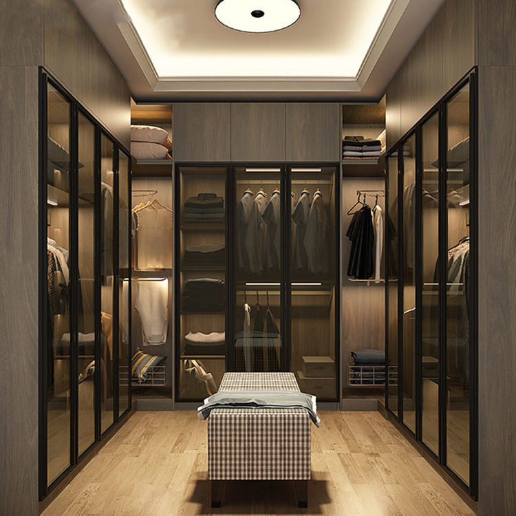 Foshan Factory Glass Door Walk In Closet, guarda-roupa Armários portáteis de madeira