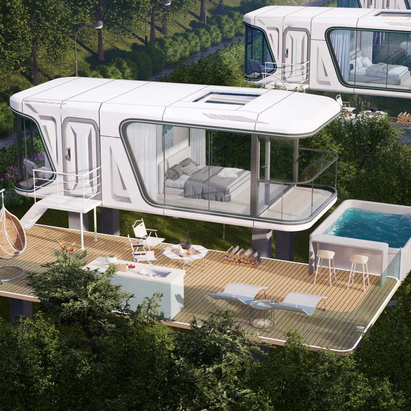 Casa de acampamento portátil personalizada com estrutura modular moderna estilo cápsula para uso ao ar livre