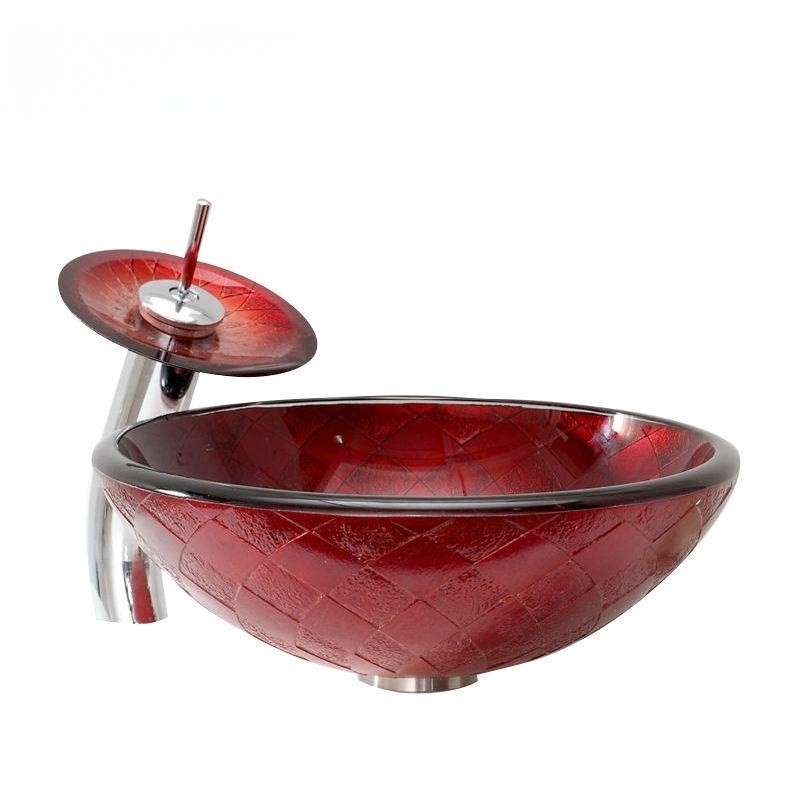 Dissipador de vidro do torneira decorativo sanitário da cachoeira dos mercadorias para a bacia de lavagem do banheiro