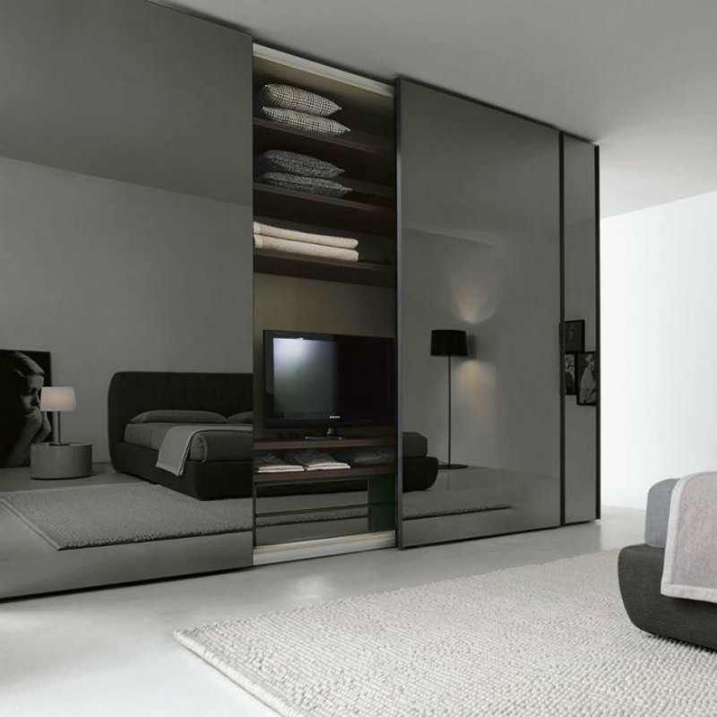Caminhada na moda da madeira maciça em vestuários de Mirror Sliding Doors do organizador do armário para a roupa