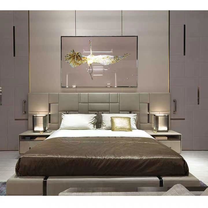 Camas de aço inoxidável genuínas do rei Size Bed Titanium do couro do hotel da parte alta